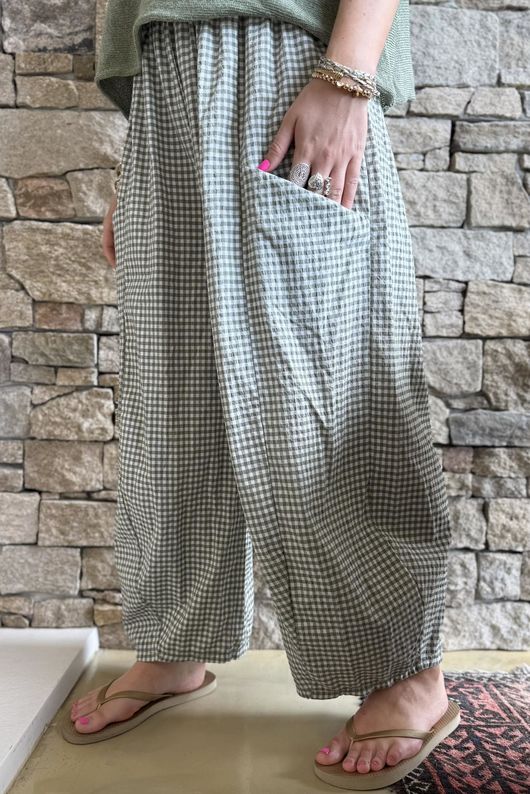 Arbi Gingham 7/8 Barrel Pant Khaki